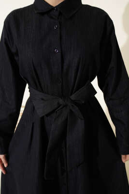 Pensli Boydan Düğmeli Gabardin Elbise Lacivert - Elbise