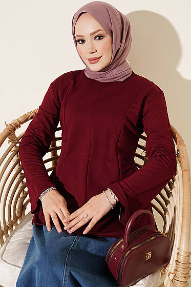 Pensli Çapraz İp Bağlamalı Tunik Bordo - Tunik
