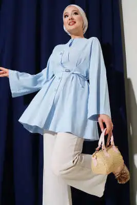 Pensli İp Detaylı Tunik Bebe Mavi - Tunik