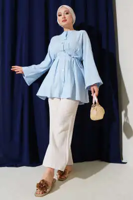 Pensli İp Detaylı Tunik Bebe Mavi - Tunik