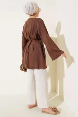 Pensli İp Detaylı Tunik Kahve - Tunik