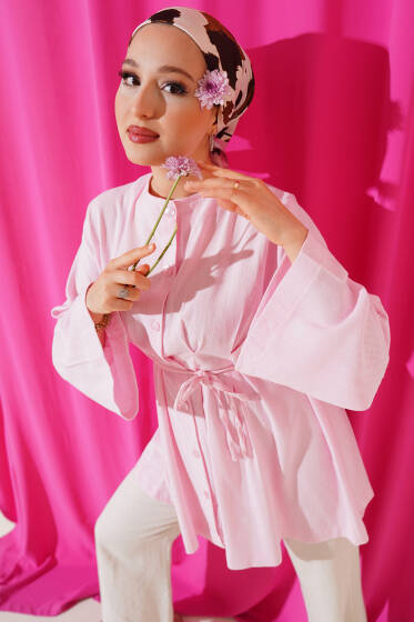 Pensli İp Detaylı Tunik Pembe - Tunik