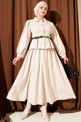 Pensli Kemerli Etekli İkili Takım Bej - DUFON