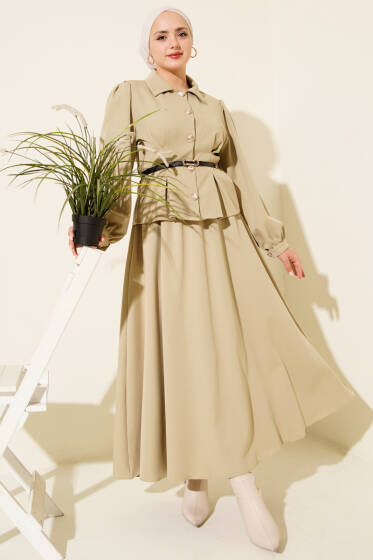 Pensli Kemerli Etekli İkili Takım Çağla Yeşili - İkili Takım