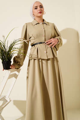 Pensli Kemerli Etekli İkili Takım Çağla Yeşili - İkili Takım