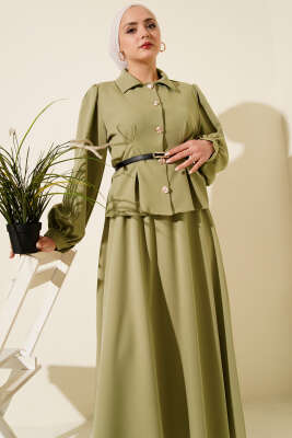 Pensli Kemerli Etekli İkili Takım Çağla Yeşili - İkili Takım