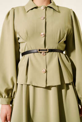 Pensli Kemerli Etekli İkili Takım Çağla Yeşili - İkili Takım