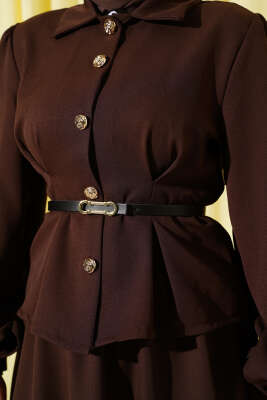 Pensli Kemerli Etekli İkili Takım Kahve - İkili Takım