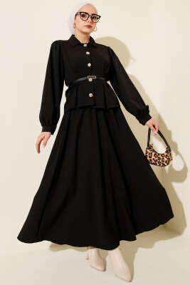 Pensli Kemerli Etekli İkili Takım Siyah - DUFON