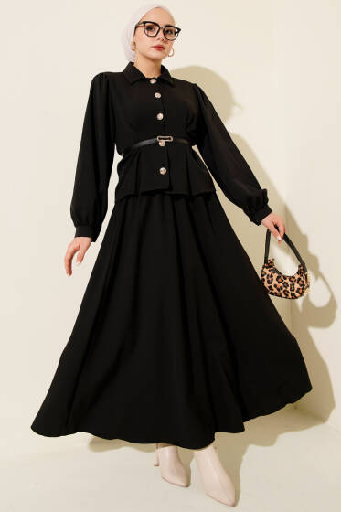 Pensli Kemerli Etekli İkili Takım Siyah - İkili Takım