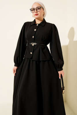 Pensli Kemerli Etekli İkili Takım Siyah - İkili Takım