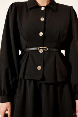 Pensli Kemerli Etekli İkili Takım Siyah - İkili Takım