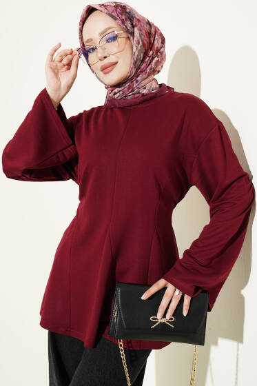 Pensli Yandan Bağlamalı Tunik Bordo - Tunik