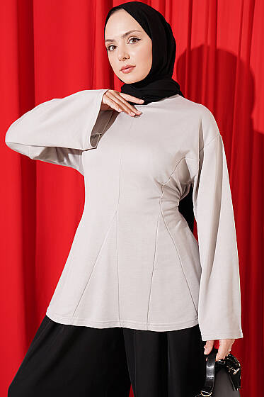 Pensli Yandan Bağlamalı Tunik Gri - Tunik