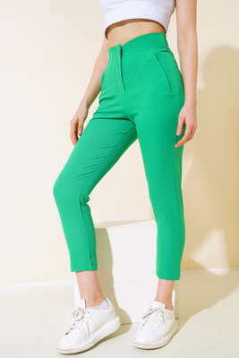Pensli Yüksek Bel Pantolon Yeşil - Thumbnail