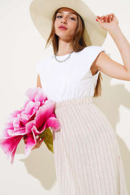 Penye Garnili Çizgili Elbise Kırmızı - Kadın Giyim Modelleri