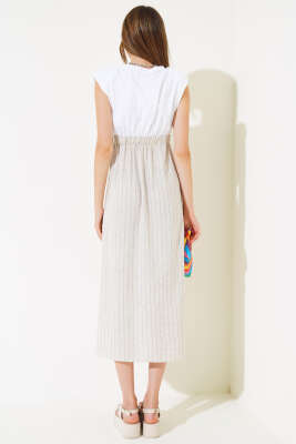 Penye Garnili Çizgili Elbise Mavi - Kadın Giyim Modelleri