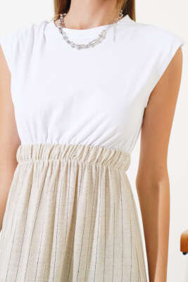 Penye Garnili Çizgili Elbise Siyah - Kadın Giyim Modelleri