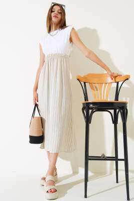 Penye Garnili Çizgili Elbise Siyah - Kadın Giyim Modelleri