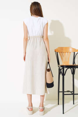 Penye Garnili Çizgili Elbise Siyah - Kadın Giyim Modelleri