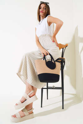 Penye Garnili Çizgili Elbise Siyah - Kadın Giyim Modelleri