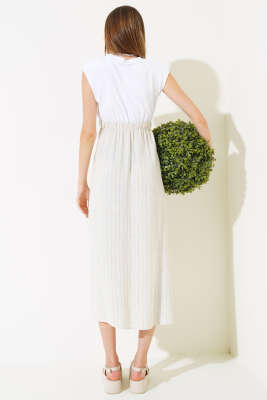 Penye Garnili Çizgili Elbise Yeşil - Kadın Giyim Modelleri