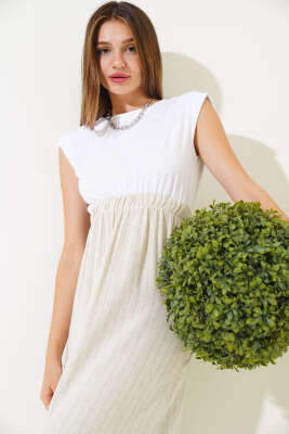 Penye Garnili Çizgili Elbise Yeşil - Kadın Giyim Modelleri