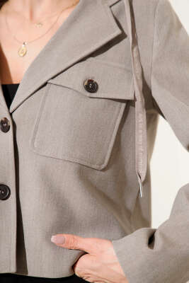 Penye Kapüşonlu Kısa Ceket Bej - Kadın Giyim Modelleri