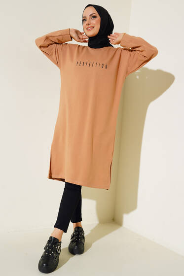 Perfection Baskılı Tunik Camel - Tunik