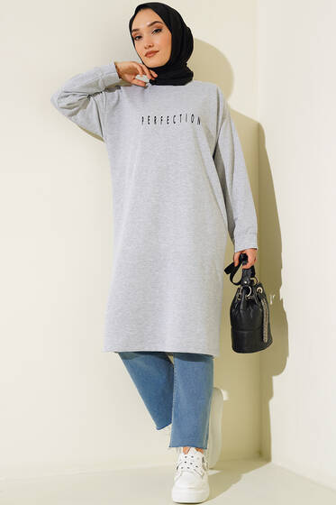 Perfection Baskılı Tunik Gri - Tunik
