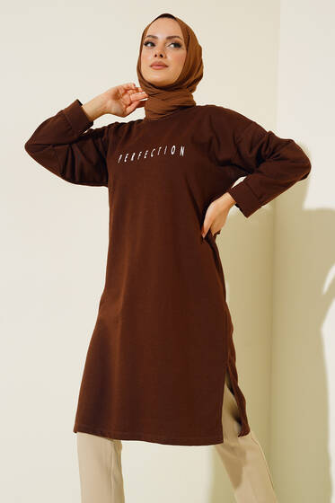Perfection Baskılı Tunik Kahve - Tunik