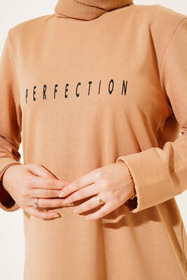 Perfection Baskılı Uzun Tunik Camel - Tunik