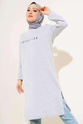 Perfection Baskılı Uzun Tunik Gri - Tunik