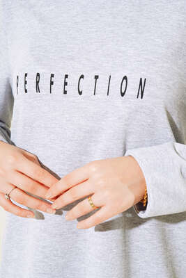 Perfection Baskılı Uzun Tunik Gri - Tunik