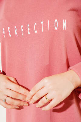 Perfection Baskılı Uzun Tunik Gül Kurusu - Tunik