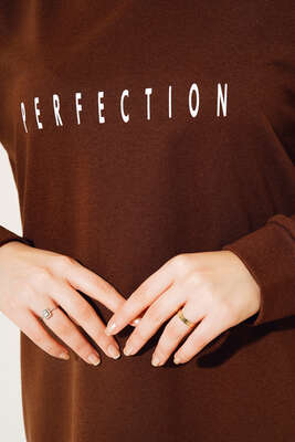 Perfection Baskılı Uzun Tunik Kahve - Tunik