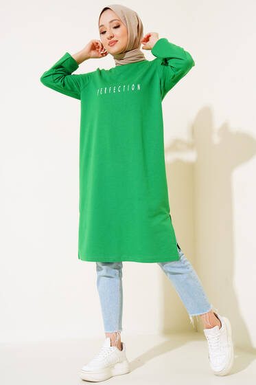 Perfection Baskılı Uzun Tunik Yeşil - Tunik