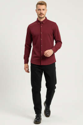 Petek Desenli Erkek Gömlek Bordo - Erkek Gömlek