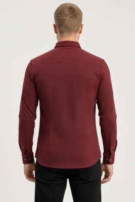 Petek Desenli Erkek Gömlek Bordo - Erkek Gömlek