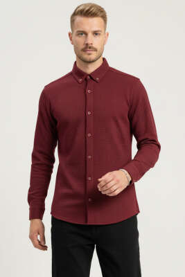Petek Desenli Erkek Gömlek Bordo - Erkek Gömlek