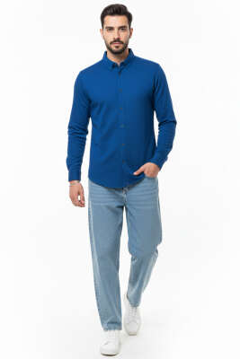 Petek Desenli Erkek Gömlek İndigo - Erkek Gömlek