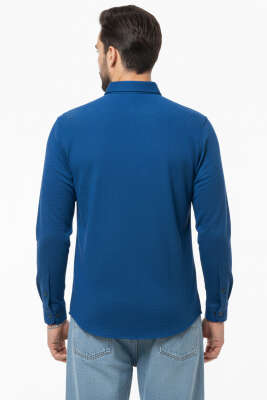 Petek Desenli Erkek Gömlek İndigo - Erkek Gömlek