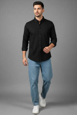 Petek Desenli Erkek Gömlek Siyah - Erkek Gömlek