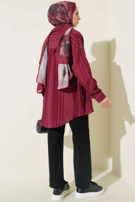 Petek Şeritli Oversize Gömlek Bordo - Gömlek