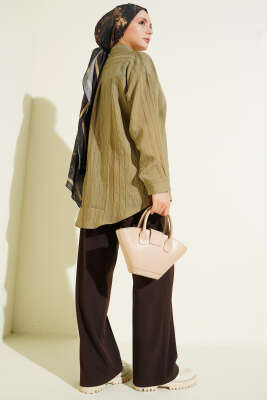 Petek Şeritli Oversize Gömlek Haki - Gömlek