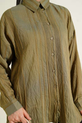 Petek Şeritli Oversize Gömlek Haki - Gömlek