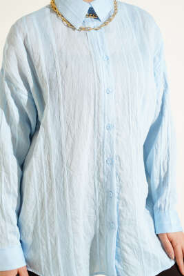 Petek Şeritli Oversize Gömlek Mavi - 500-700 TL Ürünler