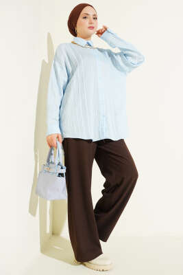 Petek Şeritli Oversize Gömlek Mavi - Gömlek