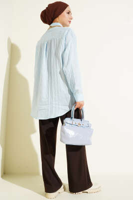 Petek Şeritli Oversize Gömlek Mavi - Gömlek