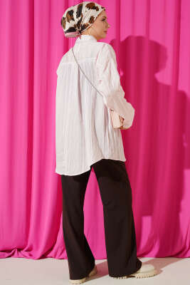 Petek Şeritli Oversize Gömlek Pembe - 500-700 TL Ürünler